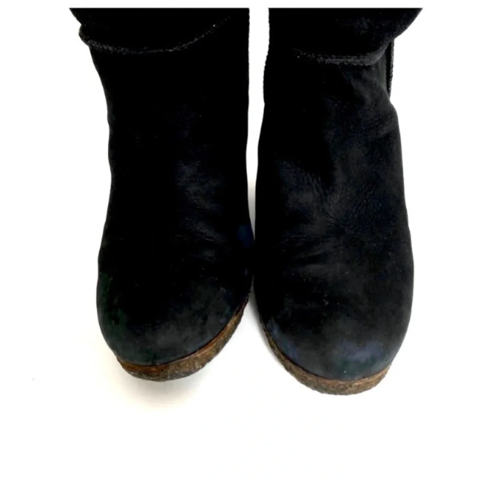 Ugg Suede Sheepskin Knee High Wedge Boot In Black